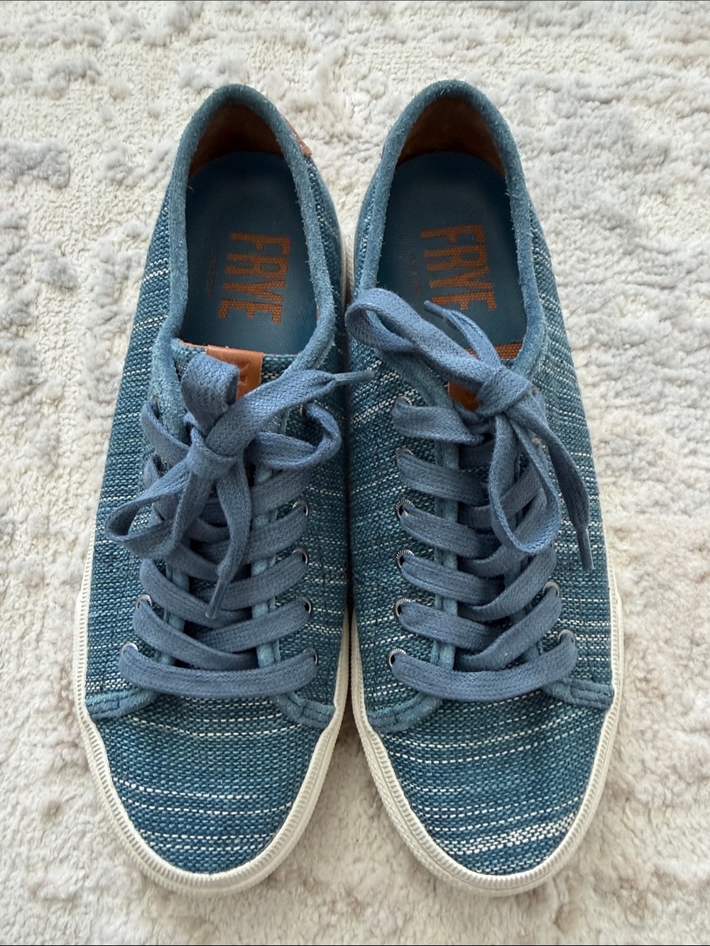 Frye Denim-Textured Blue Lace-Up Sneakers